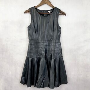 Habitual Kids Black Faux Leather Skater Dress‎ Size 16 Edgy Soft Goth Minimal